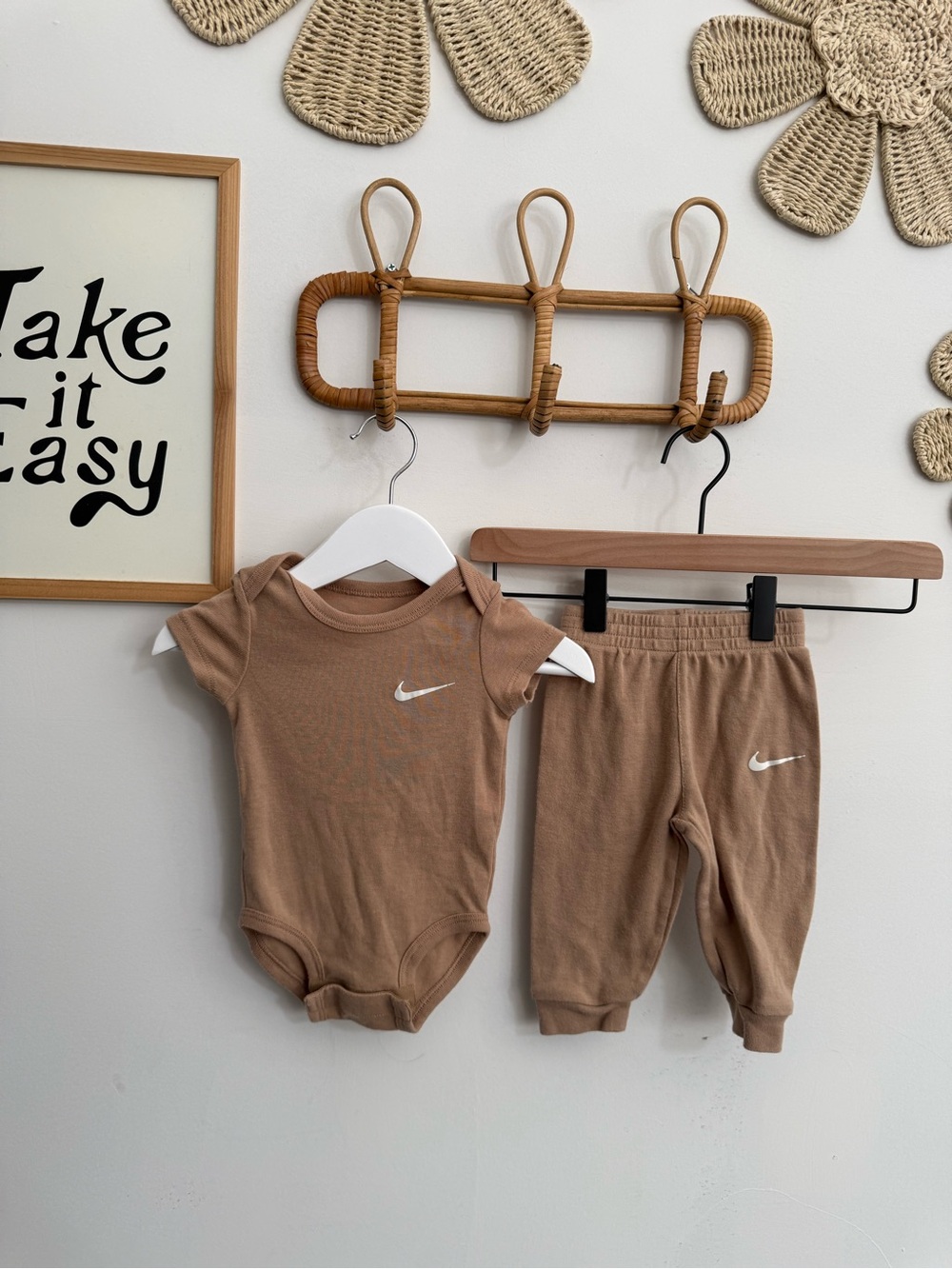Nike 6m tan onesie and jogger set